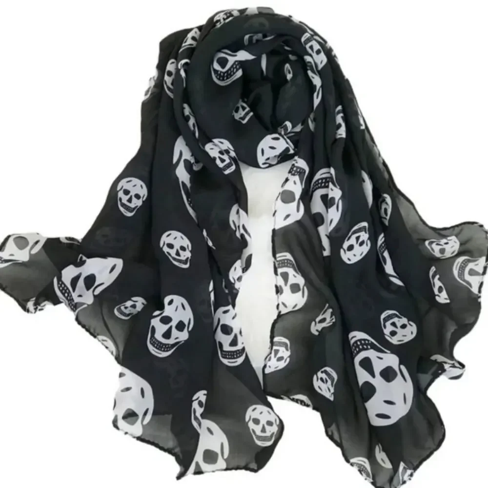 SHEER black and white skull print scarf shawl